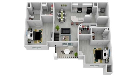 Floor plan for 2 beds, 2 baths, 1117 sqft
